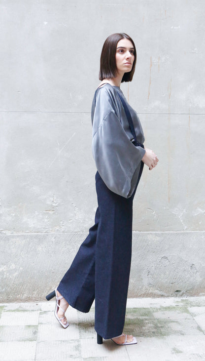 Elasticated waist wide pants with braces