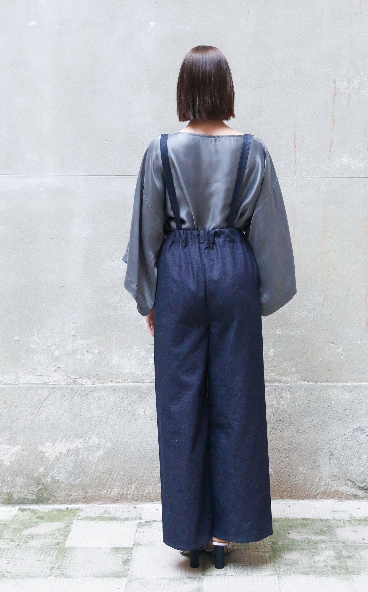 Elasticated waist wide pants with braces
