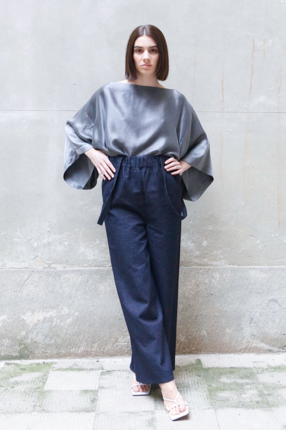 Elasticated waist wide pants with braces