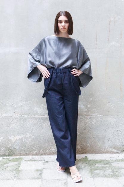 Elasticated waist wide pants with braces