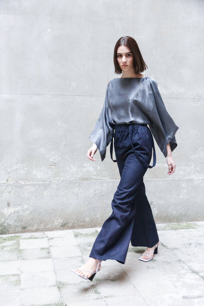 Elasticated waist wide pants with braces