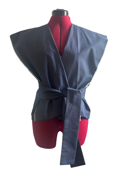 No sleeves denim kimono top