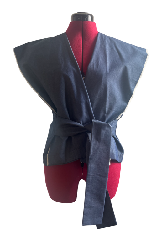 No sleeves denim kimono top