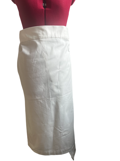 End of roll White Cotton Denim Wrap Midi Skirt