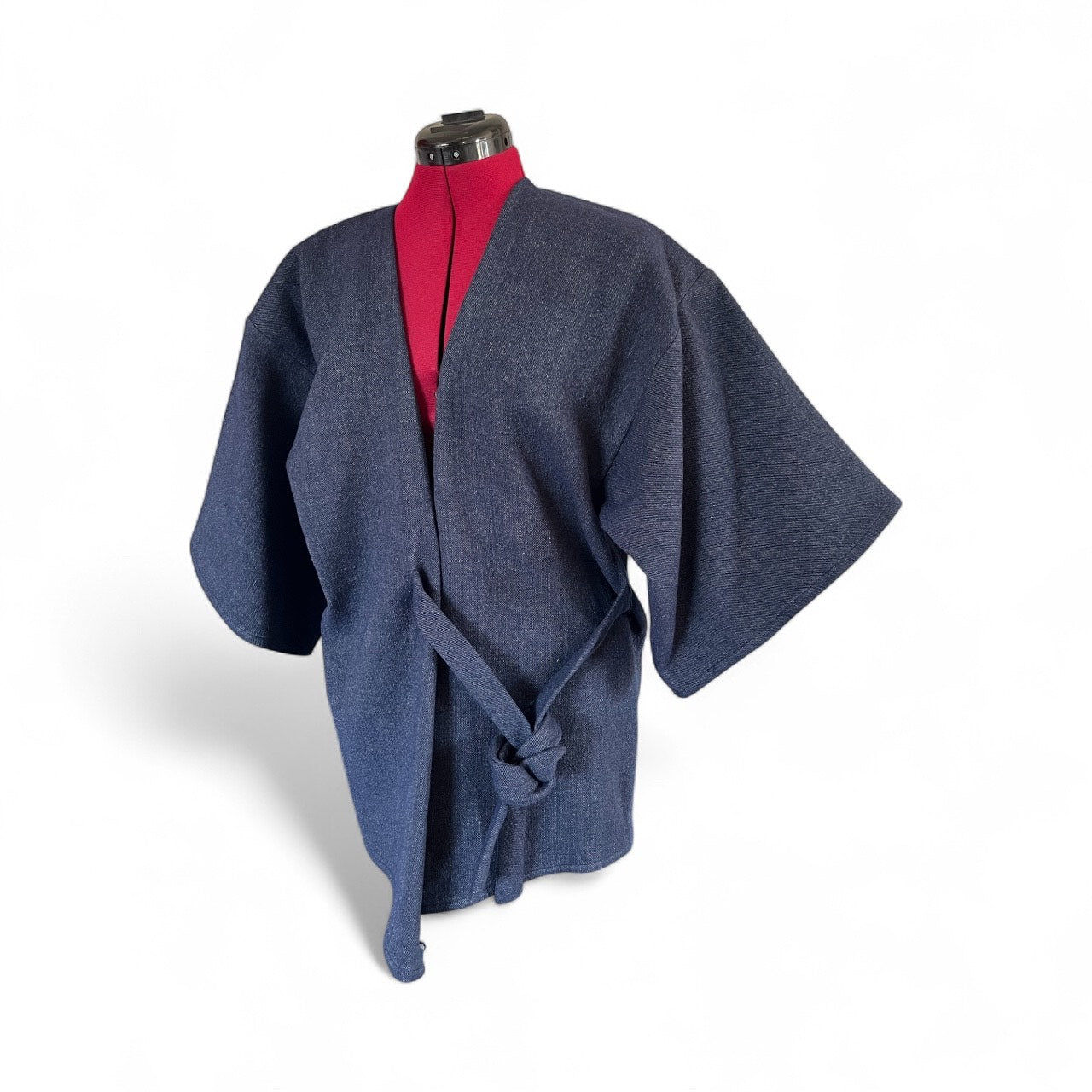 Denim Kimono Jacket – Sustainable Oversized Wrap Coat with Waist Tie