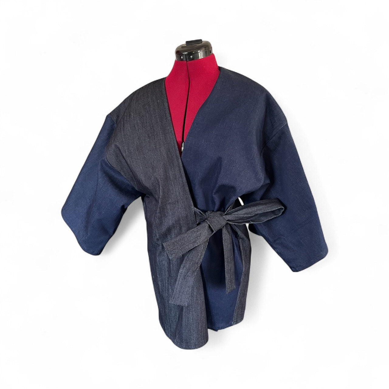 Denim Kimono Jacket – Sustainable Oversized Wrap Coat with Waist Tie