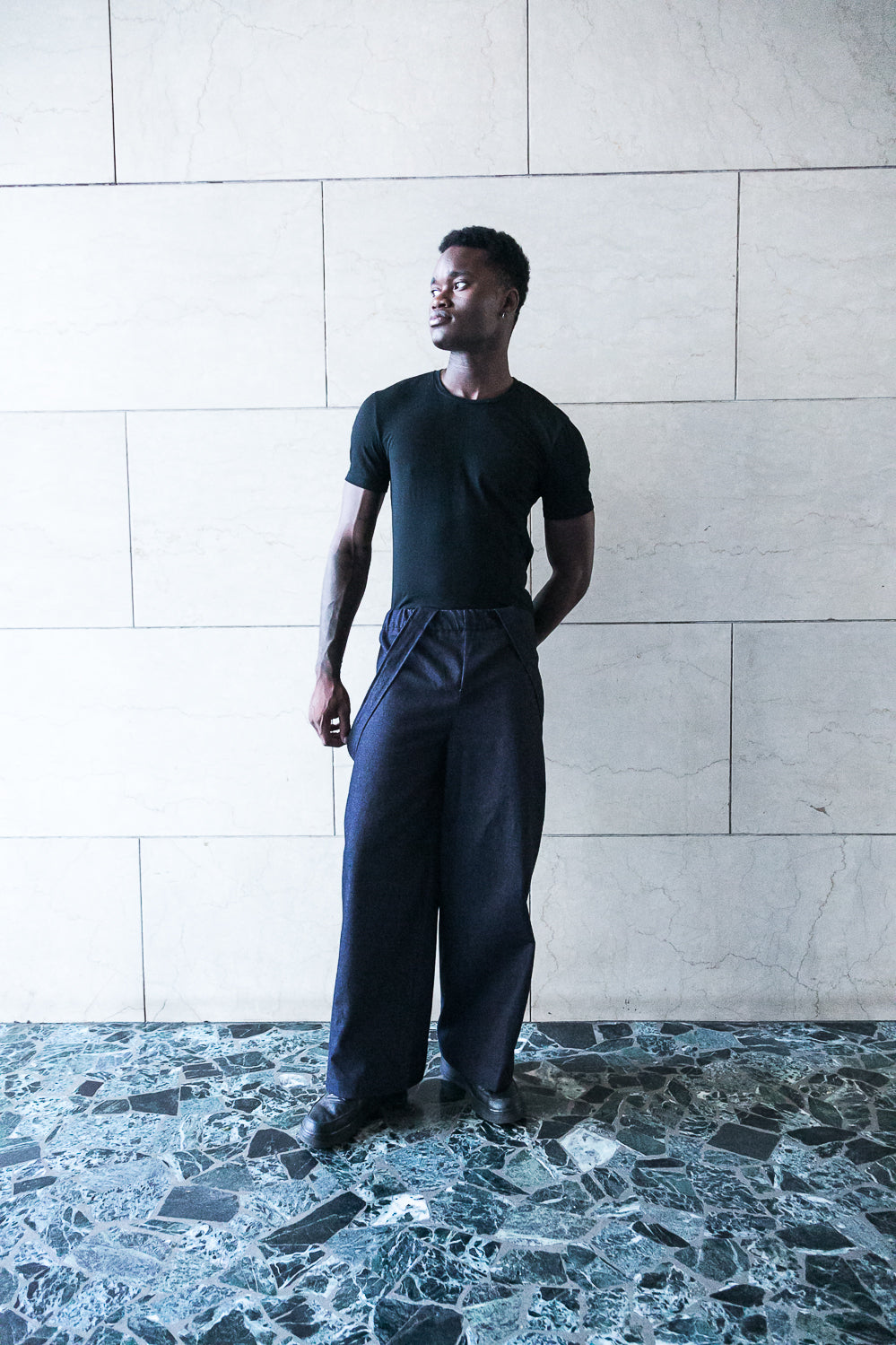 Elasticated waist wide pants with braces