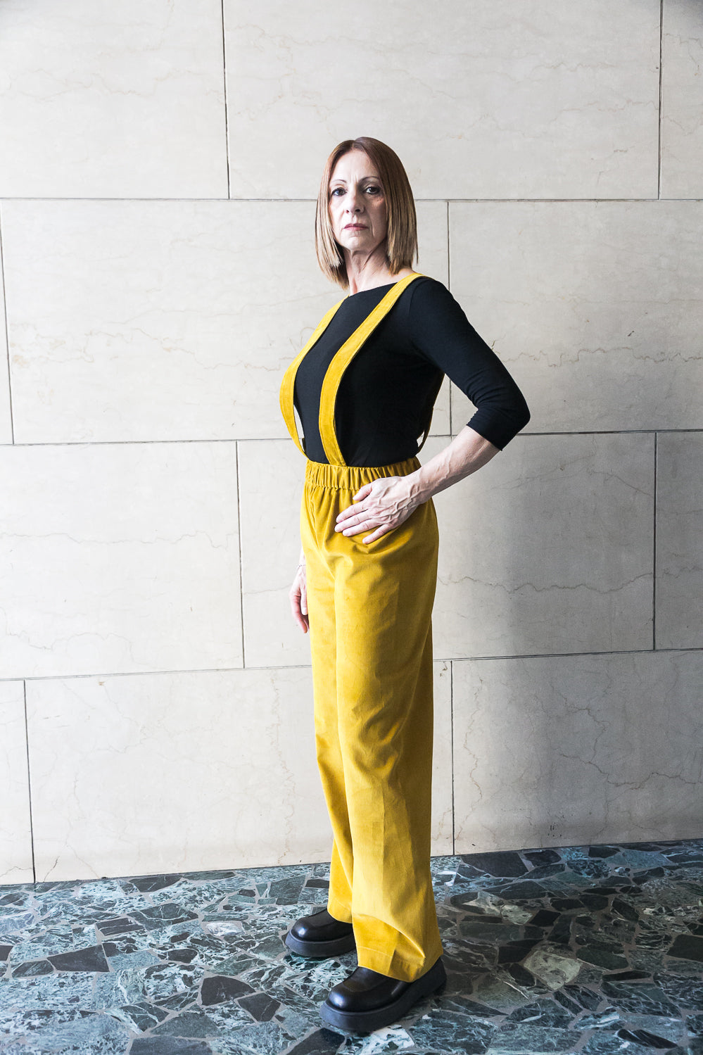 Elasticated waist wide pants with braces